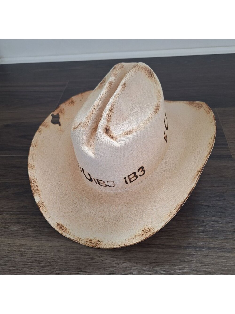 💙 Larry Mahan Women's Natural Straw Texas Themed Burnt Hat Size 7 Western Costa